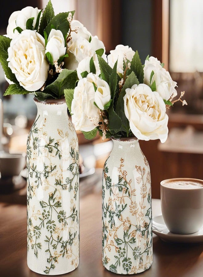 Ninehaoou 2 Pcs Vintage Ceramic Flower Vase, Rustic Boho Farmhouse Decor for Home, Table, Shelf, Office, Small Decorative Centerpiece, Cute Aesthetic Gift (6.1 Inches/7.8 Inches) - Image 2